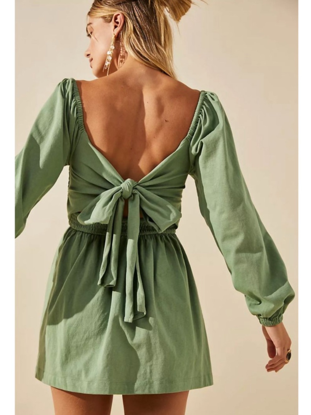 Free People/ FP Beach Colette Convertible Smocked Mini Dress Green Cotton M - Picture 3 of 11